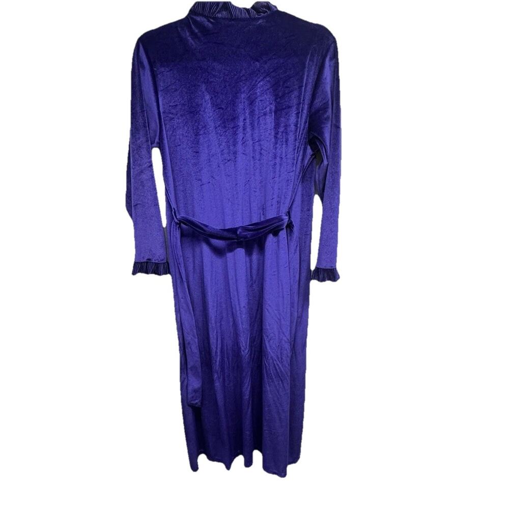 Vintage Robe Helen Of Troy Womens M Velvet Velour Royal Purple Belted Grannycore - Picture 9 of 10